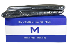 800mm x 1000mm x 30mu 50 Pack Rubbish Bin Liner, Rubbish Bags 80L - Black